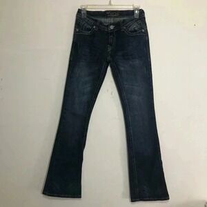 Ten 25 Bootcut Jeans Women Size 1/2 Dark Wash Contrast Stitch Embroidered Flap